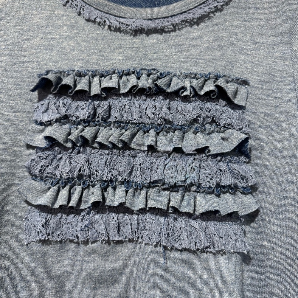 Doe & Rae Blue Ruffle Long Sleeve Top with Open Back 04-0121 - Picture 4 of 9